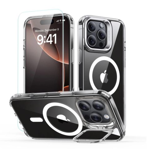 Zestaw etui ESR Classic Hybrid Kickstand Halolock MagSafe z podstawką + szkło hartowane na iPhone 16 Pro Max - przezroczyste