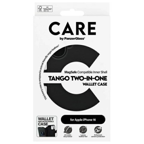 Etui CARE by PanzerGlass Feature Tango 2in1 Wallet MagSafe na iPhone 16 - czarne