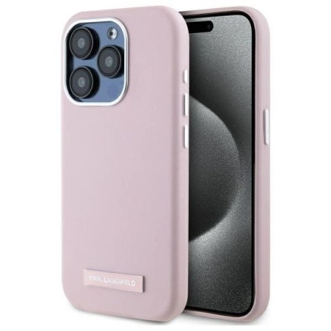 Etui Karl Lagerfeld FW Metal Plate MagSafe na iPhone 15 Pro - różowe Etui Karl Lagerfeld FW Metal Plate MagSafe na iPhone 15 Pro - różowe