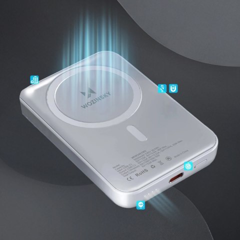 Powerbank magnetyczny Wozinsky WRW349YWS 10 000 mAh - biały