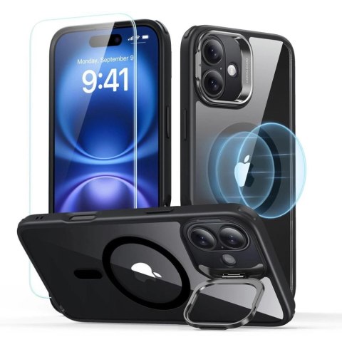 Zestaw etui ESR Classic Hybrid Kickstand Halolock MagSafe + Szkło hartowane na iPhone 16 - czarne Zestaw etui ESR Classic Hybrid Kickstand Halolock MagSafe + Szkło hartowane na iPhone 16 - czarne