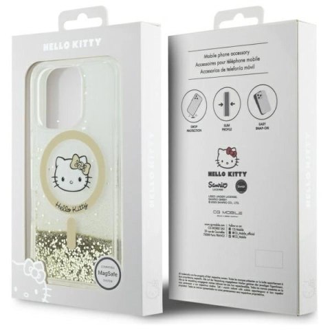 Etui Hello Kitty Liquid Glitter Fever MagSafe na iPhone 16 Pro Max - złote Etui Hello Kitty Liquid Glitter Fever MagSafe na iPhone 16 Pro Max - złote