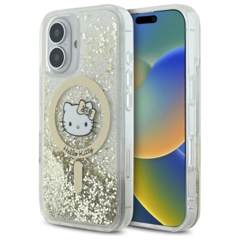 Etui Hello Kitty Liquid Glitter Fever MagSafe na iPhone 16 - złote Etui Hello Kitty Liquid Glitter Fever MagSafe na iPhone 16 - złote