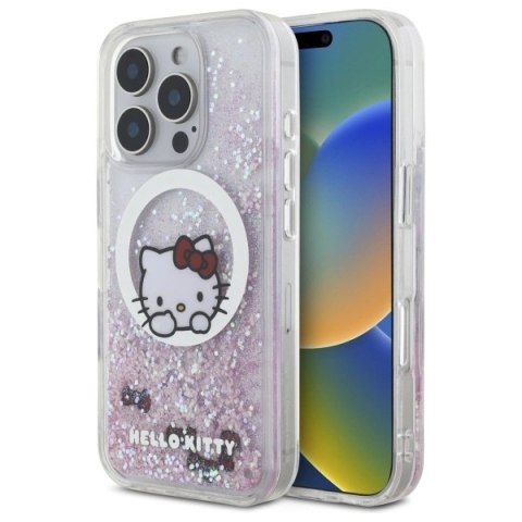 Etui Hello Kitty Liquid Glitter Sweet Kitty Bows MagSafe na iPhone 16 Pro Max - białe Etui Hello Kitty Liquid Glitter Sweet Kitty Bows MagSafe na iPhone 16 Pro Max - białe