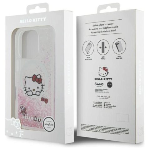 Etui Hello Kitty Liquid Glitter Sweet Kitty Bows MagSafe na iPhone 16 Pro Max - białe Etui Hello Kitty Liquid Glitter Sweet Kitty Bows MagSafe na iPhone 16 Pro Max - białe