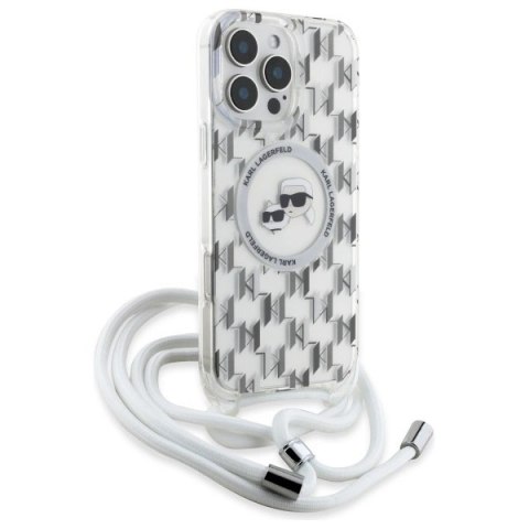 Etui Karl Lagerfeld IML Crossbody Monogram Karl & Choupette Head MagSafe na iPhone 16 Pro - przezroczyste Etui Karl Lagerfeld IML Crossbody Monogram Karl & Choupette Head MagSafe na iPhone 16 Pro - przezroczyste