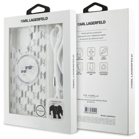 Etui Karl Lagerfeld IML Crossbody Monogram Karl & Choupette Head MagSafe na iPhone 16 Pro - przezroczyste Etui Karl Lagerfeld IML Crossbody Monogram Karl & Choupette Head MagSafe na iPhone 16 Pro - przezroczyste