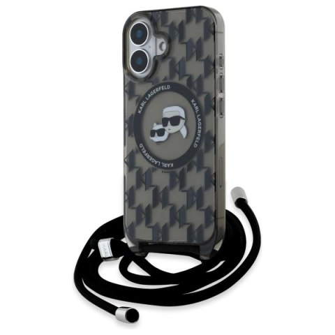 Etui Karl Lagerfeld IML Crossbody Monogram Karl & Choupette Head MagSafe na iPhone 16 - czarne Etui Karl Lagerfeld IML Crossbody Monogram Karl & Choupette Head MagSafe na iPhone 16 - czarne