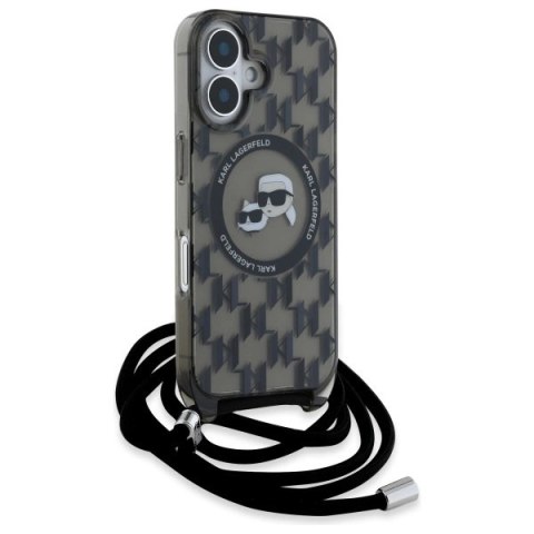 Etui Karl Lagerfeld IML Crossbody Monogram Karl & Choupette Head MagSafe na iPhone 16 - czarne Etui Karl Lagerfeld IML Crossbody Monogram Karl & Choupette Head MagSafe na iPhone 16 - czarne