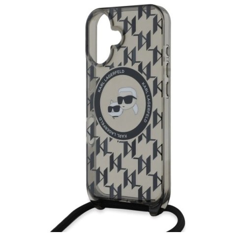 Etui Karl Lagerfeld IML Crossbody Monogram Karl & Choupette Head MagSafe na iPhone 16 - czarne Etui Karl Lagerfeld IML Crossbody Monogram Karl & Choupette Head MagSafe na iPhone 16 - czarne