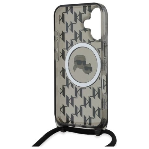 Etui Karl Lagerfeld IML Crossbody Monogram Karl & Choupette Head MagSafe na iPhone 16 - czarne Etui Karl Lagerfeld IML Crossbody Monogram Karl & Choupette Head MagSafe na iPhone 16 - czarne