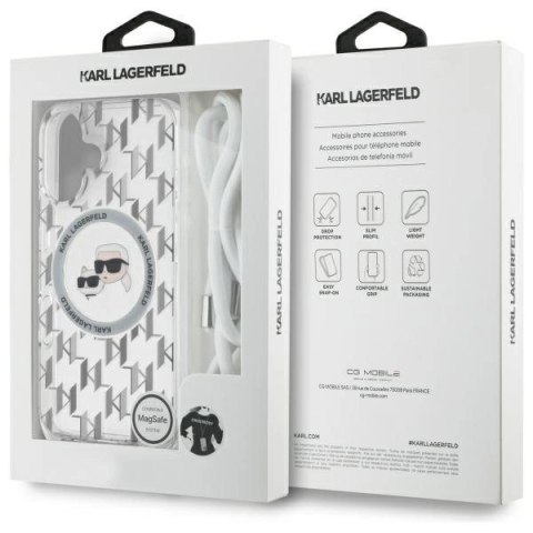 Etui Karl Lagerfeld IML Crossbody Monogram Karl & Choupette Head MagSafe na iPhone 16 - przezroczyste