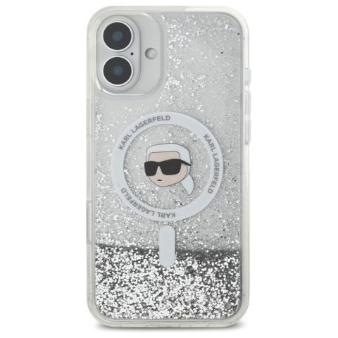 Etui Karl Lagerfeld Liquid Glitter Karl Head Magsafe na iPhone 16 Plus - przezroczyste