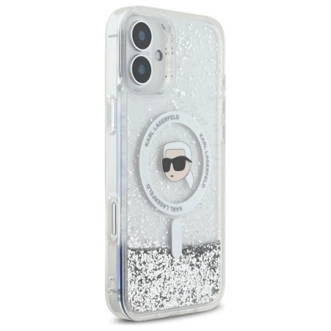 Etui Karl Lagerfeld Liquid Glitter Karl Head Magsafe na iPhone 16 Plus - przezroczyste