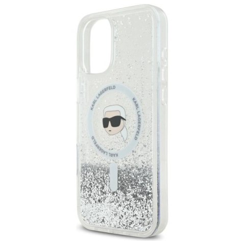 Etui Karl Lagerfeld Liquid Glitter Karl Head Magsafe na iPhone 16 - przezroczyste