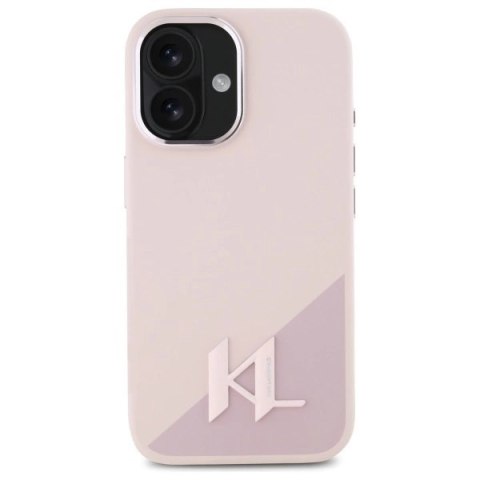 Etui Karl Lagerfeld Silicone Shadow Metal Initial MagSafe na iPhone 16 - różowe