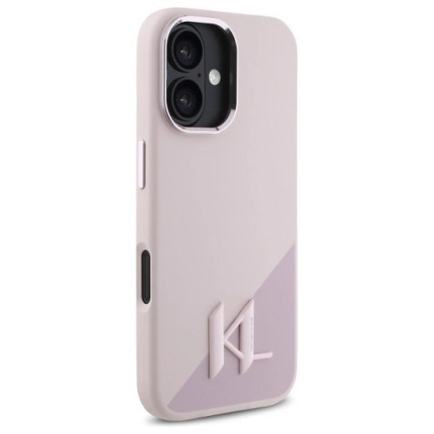 Etui Karl Lagerfeld Silicone Shadow Metal Initial MagSafe na iPhone 16 - różowe