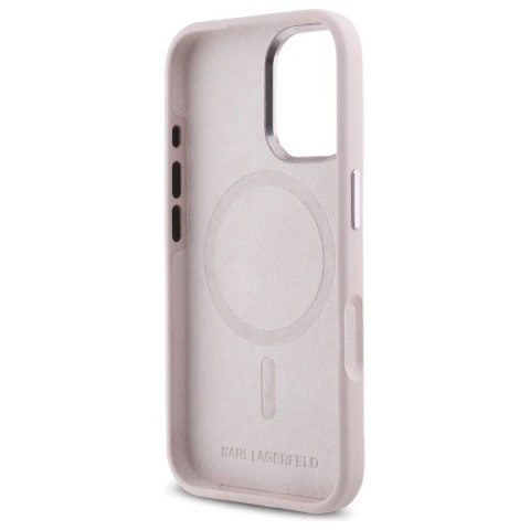 Etui Karl Lagerfeld Silicone Shadow Metal Initial MagSafe na iPhone 16 - różowe
