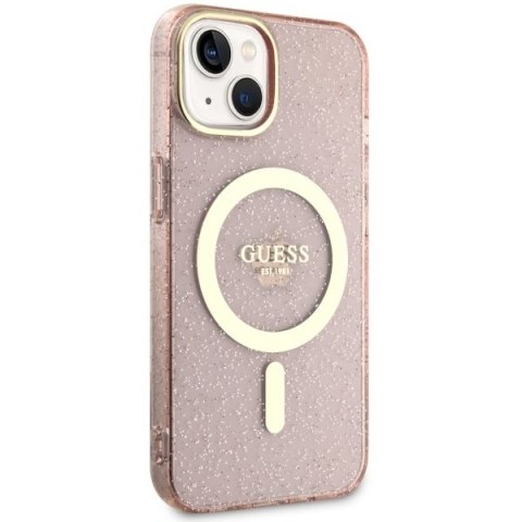 Guess nakładka do iPhone 14 6,1" GUHMP14SHCMCGP różowa hardcase Magsafe IML Glitter Gold