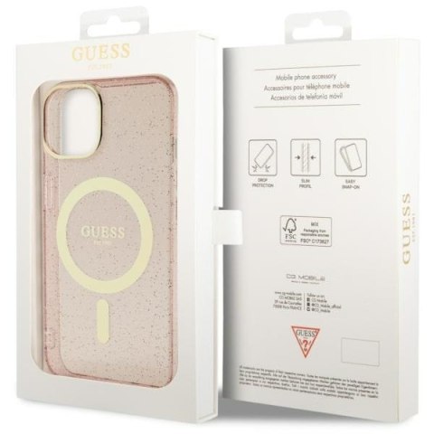 Guess nakładka do iPhone 14 6,1" GUHMP14SHCMCGP różowa hardcase Magsafe IML Glitter Gold