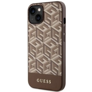 Guess nakładka do iPhone 14 6,1" GUHMP14SHGCFSEW brązowa hardcase Magsafe Gcube PU Stripes