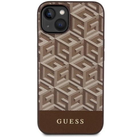 Guess nakładka do iPhone 14 6,1" GUHMP14SHGCFSEW brązowa hardcase Magsafe Gcube PU Stripes