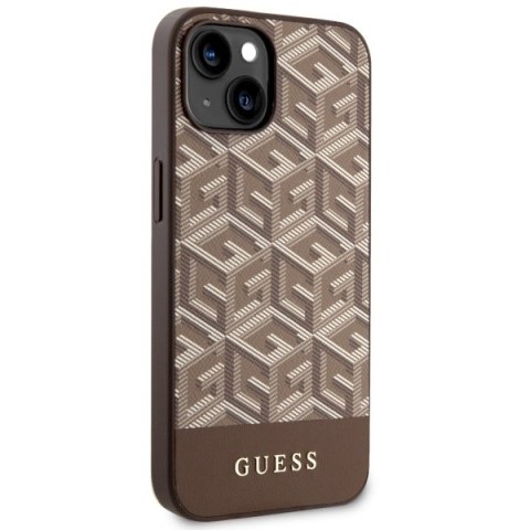 Guess nakładka do iPhone 14 6,1" GUHMP14SHGCFSEW brązowa hardcase Magsafe Gcube PU Stripes