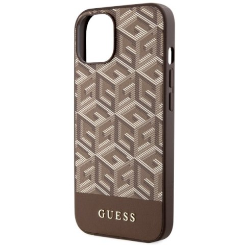 Guess nakładka do iPhone 14 6,1" GUHMP14SHGCFSEW brązowa hardcase Magsafe Gcube PU Stripes