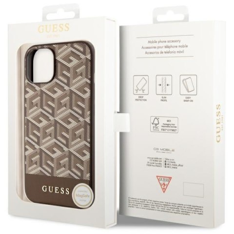 Guess nakładka do iPhone 14 6,1" GUHMP14SHGCFSEW brązowa hardcase Magsafe Gcube PU Stripes