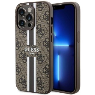 Guess nakładka do iPhone 14 Pro 6,1" GUHMP14LP4RPSW brązowa harcase Magsafe 4G Printed Stripes