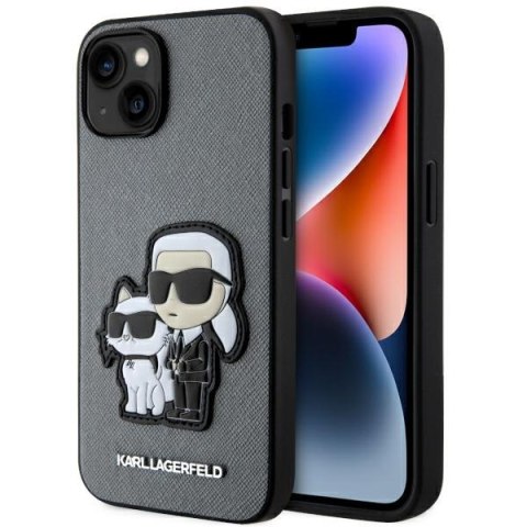 Karl Lagerfeld nakładka do iPhone 14 6,1" KLHCP14SSANKCPG srebrna hardcase Saffiano Patch Karl&Choupette NFT Karl Lagerfeld nakładka do iPhone 14 6,1" KLHCP14SSANKCPG srebrna hardcase Saffiano Patch Karl&Choupette NFT