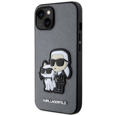 Karl Lagerfeld nakładka do iPhone 14 6,1" KLHCP14SSANKCPG srebrna hardcase Saffiano Patch Karl&Choupette NFT Karl Lagerfeld nakładka do iPhone 14 6,1" KLHCP14SSANKCPG srebrna hardcase Saffiano Patch Karl&Choupette NFT