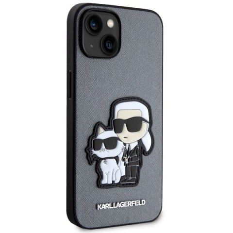 Karl Lagerfeld nakładka do iPhone 14 6,1" KLHCP14SSANKCPG srebrna hardcase Saffiano Patch Karl&Choupette NFT Karl Lagerfeld nakładka do iPhone 14 6,1" KLHCP14SSANKCPG srebrna hardcase Saffiano Patch Karl&Choupette NFT