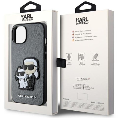 Karl Lagerfeld nakładka do iPhone 14 6,1" KLHCP14SSANKCPG srebrna hardcase Saffiano Patch Karl&Choupette NFT Karl Lagerfeld nakładka do iPhone 14 6,1" KLHCP14SSANKCPG srebrna hardcase Saffiano Patch Karl&Choupette NFT