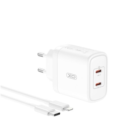 XO ładowarka sieciowa CE08 PD 50W 2x USB-C biała + kabel USB-C - Lightning XO ładowarka sieciowa CE08 PD 50W 2x USB-C biała + kabel USB-C - Lightning