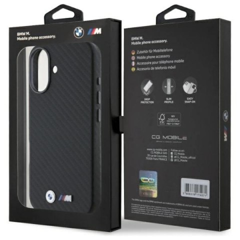 Etui BMW Carbon Wrapped Metal na iPhone 16 - czarne Etui BMW Carbon Wrapped Metal na iPhone 16 - czarne