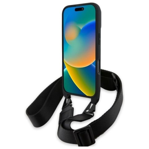 Etui BMW M Edition Carbon Tricolor Lines & Strap na iPhone 16 Pro Max - czarne Etui BMW M Edition Carbon Tricolor Lines & Strap na iPhone 16 Pro Max - czarne
