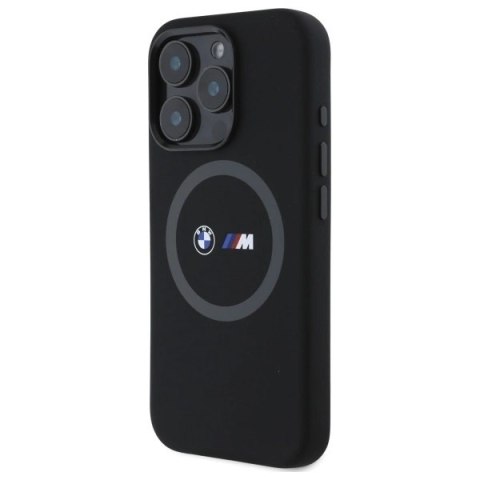 Etui BMW M Silicone Printed Ring MagSafe na iPhone 16 Pro - czarne Etui BMW M Silicone Printed Ring MagSafe na iPhone 16 Pro - czarne