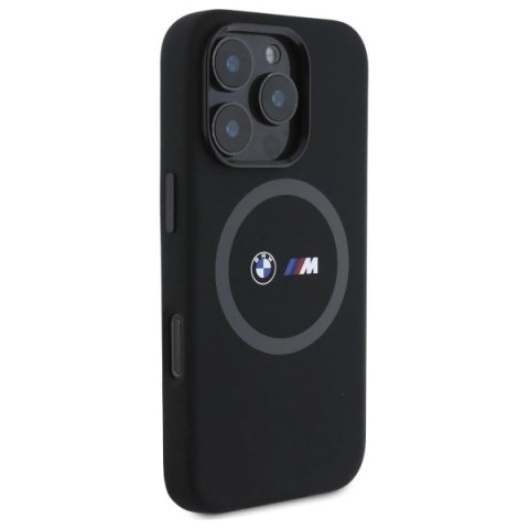 Etui BMW M Silicone Printed Ring MagSafe na iPhone 16 Pro - czarne Etui BMW M Silicone Printed Ring MagSafe na iPhone 16 Pro - czarne