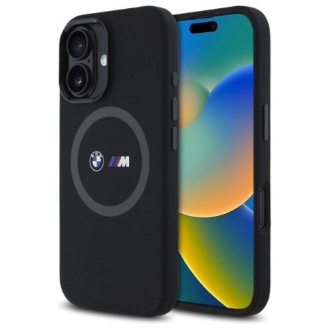 Etui BMW M Silicone Printed Ring MagSafe na iPhone 16 - czarne