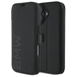 Etui BMW Signature Leather Wordmark na iPhone 16 - czarne