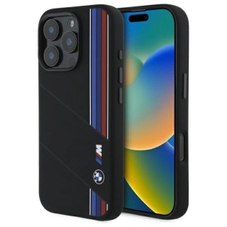Etui BMW Silicone Cut Tricolor Lines MagSafe na iPhone 16 Pro Max - czarne