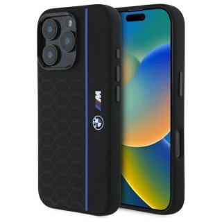 Etui BMW Silicone Hexagon Blue Line MagSafe na iPhone 16 Pro Max - czarne