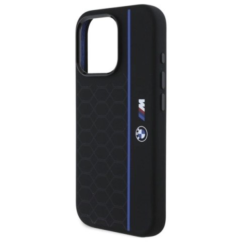 Etui BMW Silicone Hexagon Blue Line MagSafe na iPhone 16 Pro Max - czarne Etui BMW Silicone Hexagon Blue Line MagSafe na iPhone 16 Pro Max - czarne