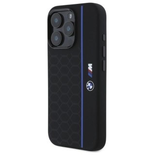 Etui BMW Silicone Hexagon Blue Line MagSafe na iPhone 16 Pro - czarne