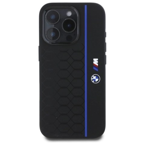 Etui BMW Silicone Hexagon Blue Line MagSafe na iPhone 16 Pro - czarne Etui BMW Silicone Hexagon Blue Line MagSafe na iPhone 16 Pro - czarne