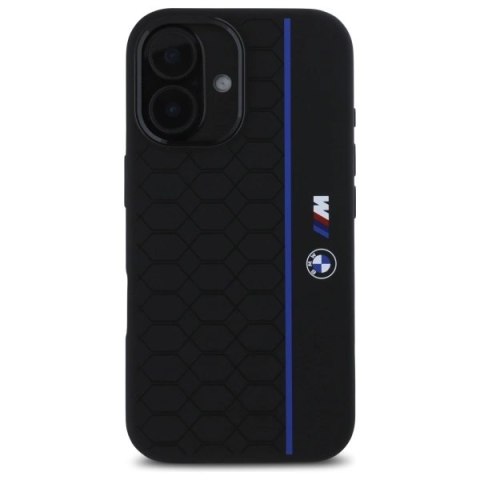 Etui BMW Silicone Hexagon Blue Line MagSafe na iPhone 16 - czarne Etui BMW Silicone Hexagon Blue Line MagSafe na iPhone 16 - czarne