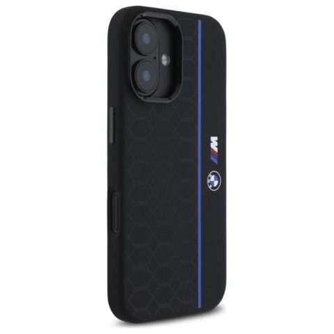 Etui BMW Silicone Hexagon Blue Line MagSafe na iPhone 16 - czarne Etui BMW Silicone Hexagon Blue Line MagSafe na iPhone 16 - czarne