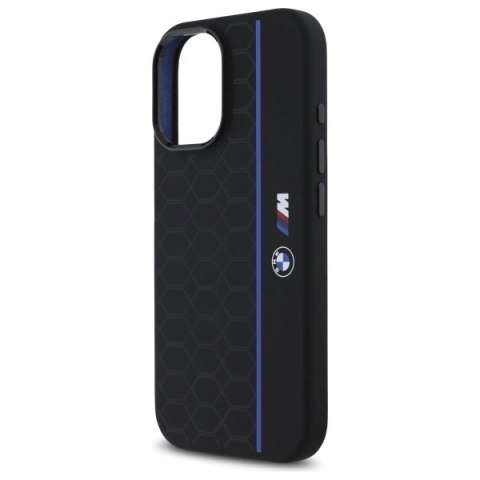 Etui BMW Silicone Hexagon Blue Line MagSafe na iPhone 16 - czarne Etui BMW Silicone Hexagon Blue Line MagSafe na iPhone 16 - czarne