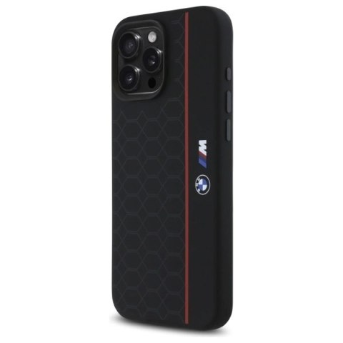 Etui BMW Silicone Hexagon Red Line MagSafe na iPhone 16 Pro Max - czarne Etui BMW Silicone Hexagon Red Line MagSafe na iPhone 16 Pro Max - czarne